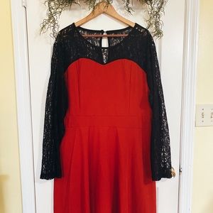 Red Lace Sleeved Long Dress